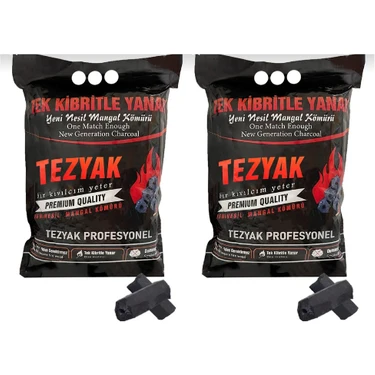 Tezyak Profesyonel Tek Kibritle Yanan Yeni Nesil Mangal Kömürü (2 kg  x 2 Paket) 4
