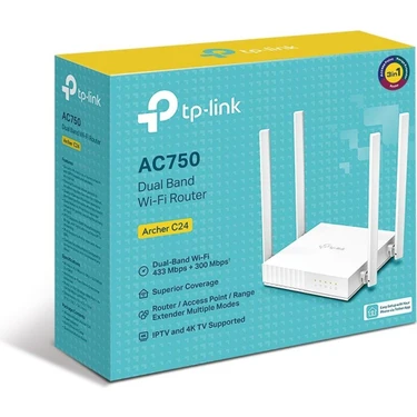 TP-Link Archer C24, AC750 Mbps, Ebeveyn Denetimleri, All-in-one( Router, Access Point, Range