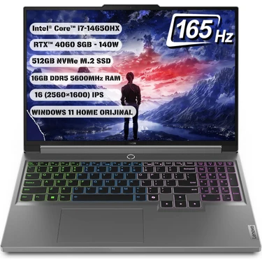 Lenovo Legion 5 16IRX9 - Intel i7-14650HX - 16" WQXGA - 16GB - 512GB - RTX4060 - W11H - Q İngilizce