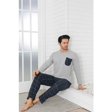 Sude Homewear Erkek Cep Detaylı Ekoseli Uzun Kol (Mevsimlik) Pijama