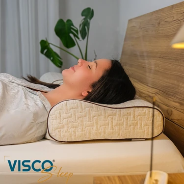 Visco Sleep Ortopedik Yastık Visco Yastık Boyun Destekli Yastık Velicia Doğal Keten Kılıflı Yastık