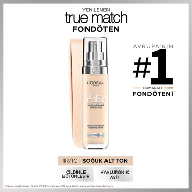 L'Oréal Paris True Match Bakım Yapan Fondöten - 1C Soğuk Alt