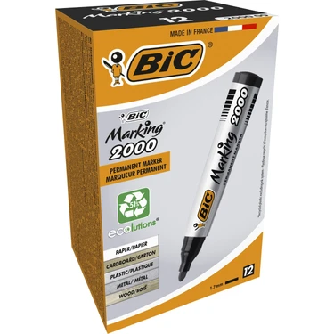 Bic Marker Siyah 2000 Yuvarlak Uçlu Permanent Markör 12'li