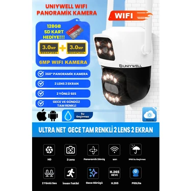 Unıywell 6 Mp Wıfı Kamera  2 Lens - Tam Renkli Gece Görüş - Su Geçirmez - 2 Yönlü