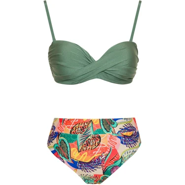 Sailor Moda Desenli Dönmeli Yüksek Bel Bikini Takım %80 Polyamide %20 Elastane Özel