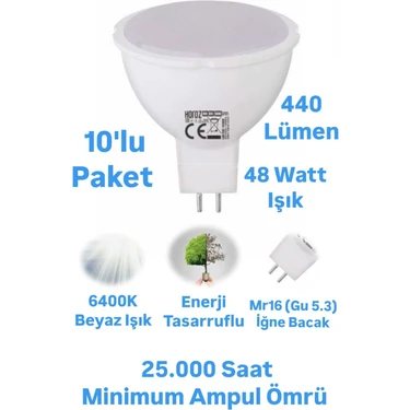 Repplam Horoz 6W MR16 LED Ampul Beyaz Işık 440 Lümen Spot Ampul Iğne Bacak Ampul 220