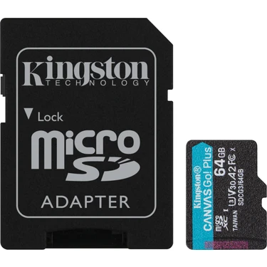 Kingston SDCG3-64GB 64GB microSDXC Canvas Go Plus 170R A2 U3 V30 Card + ADP Hafıza