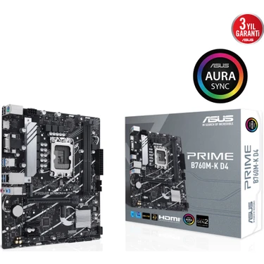 Asus Prime B760M-K D4 Intel B760 Soket 1700 DDR4 5333(OC)MHz mATX Gaming (Oyuncu)