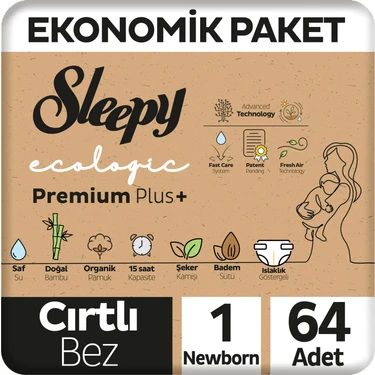 Sleepy Ecologic Ekonomik Paket Bebek Bezi 1 Numara Newborn 64