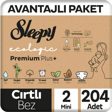 Sleepy Ecologic Premium Plus Avantajlı Paket Bebek Bezi 2 Numara Mini 204