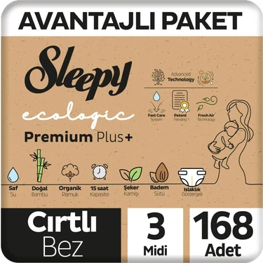 Sleepy Ecologic Premium Plus Avantajlı Paket Bebek Bezi 3 Numara Midi 168