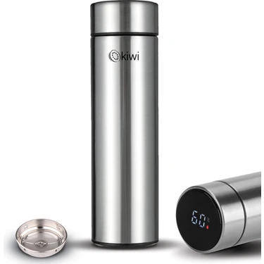 Kiwi KT-8683 Dijital Göstergeli Termos 480 ml Paslanmaz Çelik Malzeme ile Metalik Gri