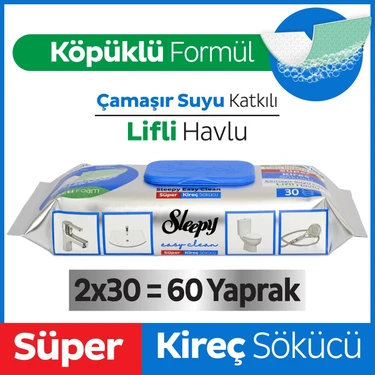 Sleepy Easy Clean Süper Kireç Sökücü Yüzey Temizlik Havlusu&Mendili 2x30 (60