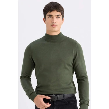 DeFacto Slim Fit Dar Kesim Yarım Balıkçı Yaka Basic Düz Triko Kazak
