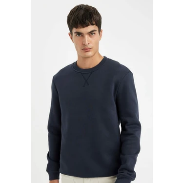 DeFacto Regular Fit Bisiklet Yaka Kalın Basic Düz Sweatshirt