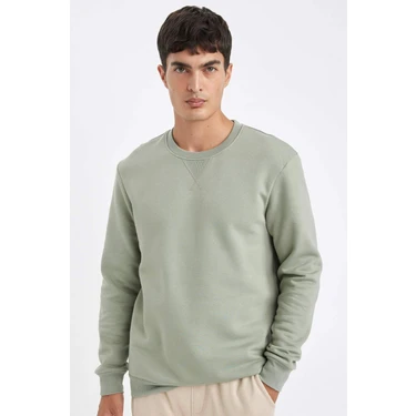 DeFacto Regular Fit Bisiklet Yaka Kalın Basic Düz Sweatshirt