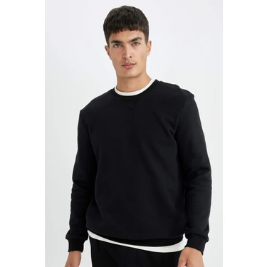 DeFacto Regular Fit Bisiklet Yaka Kalın Basic Düz Sweatshirt