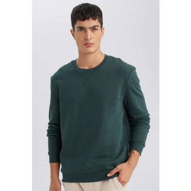 DeFacto Regular Fit Bisiklet Yaka Kalın Basic Düz Sweatshirt