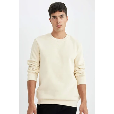 DeFacto Regular Fit Bisiklet Yaka Kalın Basic Düz Sweatshirt