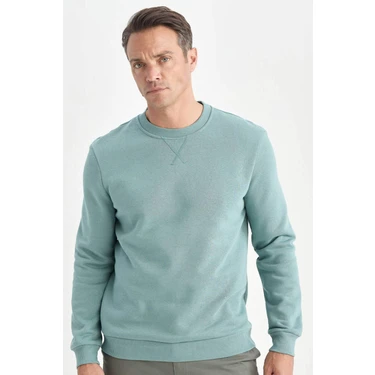 DeFacto Regular Fit Bisiklet Yaka Kalın Basic Düz Sweatshirt