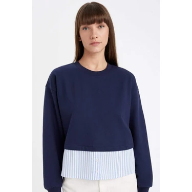 DeFacto Relax Fit Etek Ucu Detaylı Basic Sweatshirt
