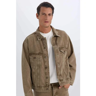 DeFacto %100 Pamuk Oversize Geniş Kalıp Polo Yaka Düğmeli Cepli Yıkamalı Denim Ceket