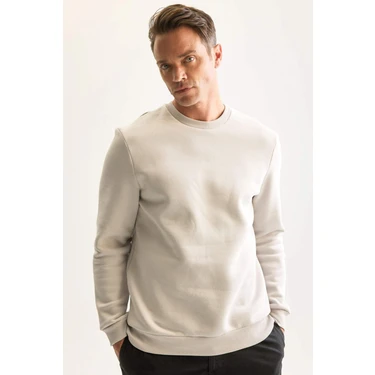 DeFacto 3 İplik Pamuklu Şardonlu İçi Polarlı Regular Fit Bisiklet Yaka Kalın Sweatshirt