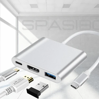 Spasibo Port Trio Usb-C 3 In 1 Adaptör | 4K UHD Hdmı, Hızlı Veri Transferi ve Çoklu Bağlantı