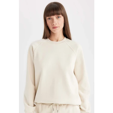 DeFacto Oversize Geniş Kalıp Bisiklet Yaka Kalın Basic Düz Sweatshirt