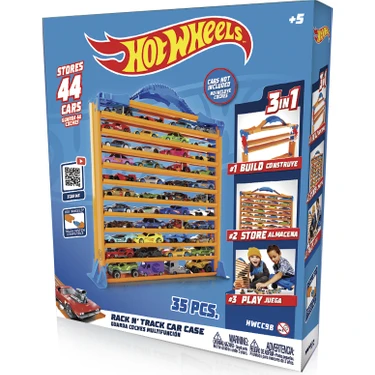 Hot Wheels Racentrack 44 Araba İçin Depolama Rafı ve Yol Pisti Plastik Malzemeden Üretilmiştir