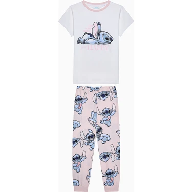 Penti Kız Çocuk Stitch Optik Beyaz Pijama