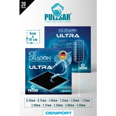 Pullsar Ice Dragon® Ultra Thermal/Termal Pad - 100x50 mm Boyut, 0,50 mm Kalınlık, 20.0 W/m-K