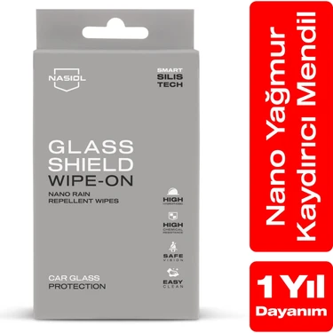 Nasiol Glasshield Wipe-On Nano Yağmur Kaydırıcı Mendil-Cam Yüzey Seramik Kaplama-1 Yıl