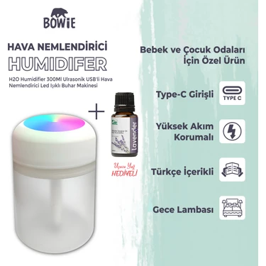 Bowie Çocuk ve Bebek Odaları Için Hava Nemlendirici Buhar Makinası Işıklı Gece Lambası Humidifer