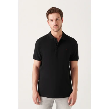Erkek Siyah %100 Pamuk Serin Tutan Polo Yaka T-shirt