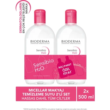 BİODERMA Sensibio H2O Micellar Makyaj Temizleme Suyu 2'li Set Hassas ve Tüm Ciltler Yüz ve Göz