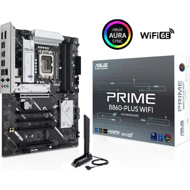 Asus Prıme B860-PLUS Wıfı LGA1851 Ddr5 8200 Dp HDMI 2x M2 Usb3.2 Gen 2x2 Wifi 6e + Bt Aura Rgb