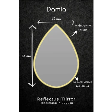 Reflectus | Damla Günışığı LED Ayna 80*56 cm / Dekoratif Banyo LED Aydınlatmalı