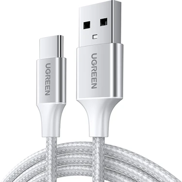 Ugreen Usb-C To Usb-A 3A Qc Örgülü Hızlı Şarj Kablosu, 3 Metre, Gümüş Beyazı -
