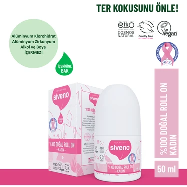 Siveno %100 Doğal Roll-On Kadın Deodorant Bitkisel Leke Bırakmayan Vegan 50