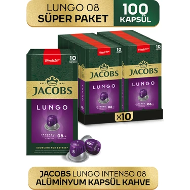 Jacobs Lungo 8 Intenso Nespresso Uyumlu Alüminyum Kapsül Kahve 10 Adet X 10