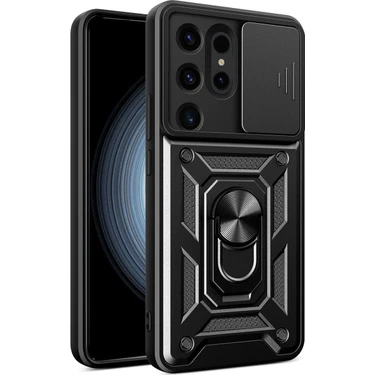 Fibaks Samsung Galaxy S25 Ultra Kılıf Kamera Korumalı Sürgülü Yüzüklü Armor Military Tank Koruyucu