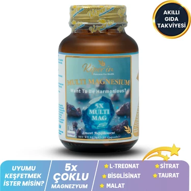 Kiperin 5x Çoklu Magnezyum (Taurat, Bisglisinat, Malat, Sitrat, L-Treonat) 60 Kapsül | Akıllı Gıda