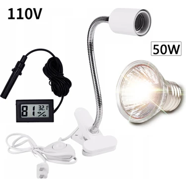 Huoxun Shop A 50W ve Beyaz tutucu stili 110V UVA+UVB 3.0 Sürüngen Lamba Seti Klipsli Lamba Tutucu