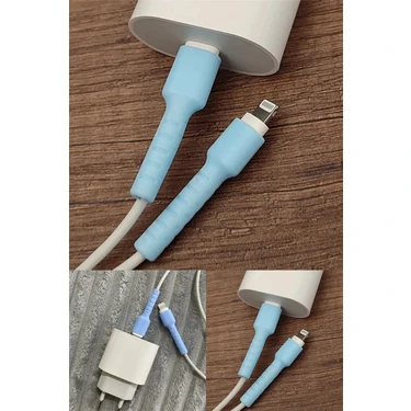 Omilife Mavi iPhone Uyumlu Kablo Ucu Koruyucu Silikon Şarj Kablosu Kırılma Önleyici Mavi Koruma