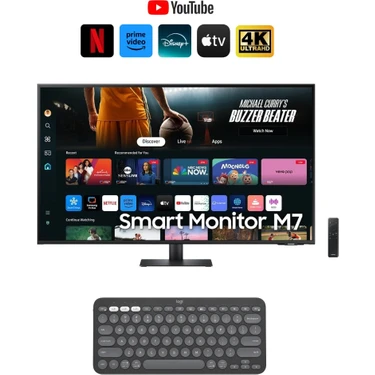Samsung Smart Monitor TV 43" 109 Ekran- 4K Ultra HD Görüntü Kalitesi ve Şık Ince Tasarım+Logitech