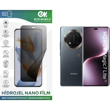 EcrMobile Honor Magic 7 Lite Uyumlu Hidrojel Nano Ekran Koruyucu Film Hayalet(Privacy)Tempered Cam