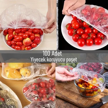 Porsima 100 Adet Tek Kullanımlık Gıda Koruyucu Poşet Lastikli Tazeliği Koruyan Tencere Tabak Gıda