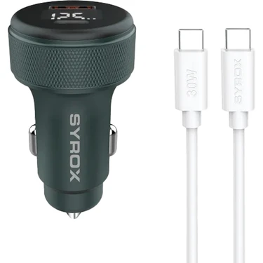 Syrox SC30T 3.1A 30W Pd Q.c. 3.0 1mt Type-C - Type-C Kablolu Dijital Ekranlı 1xtype-C + 1xusb-A