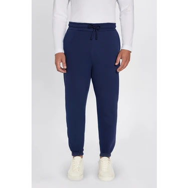 Unisex Relax Fit Rahat Kesim Şardonlu 3 Cepli Lastikli Jogger Paça Lacivert Eşofman